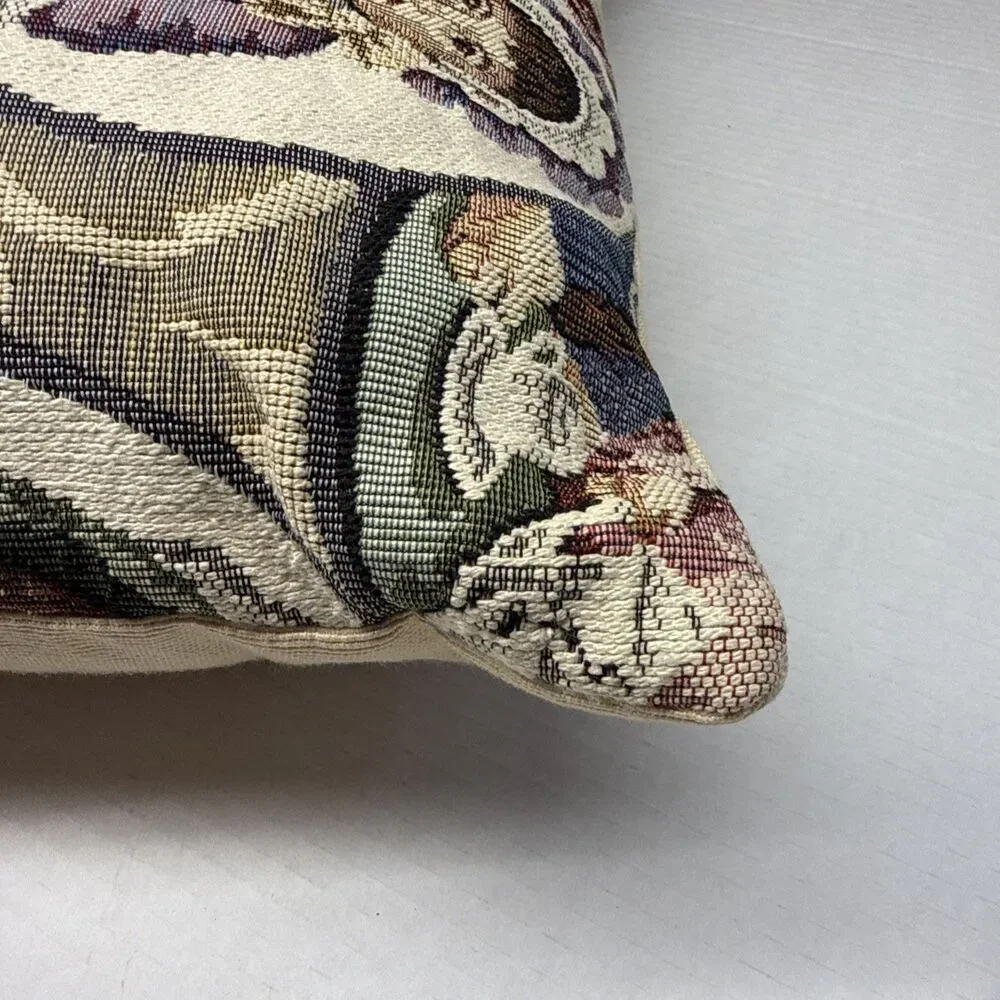 VTG Dakotah Victorian Tapestry Doll Bolster Bed Throw Pillow Cottage Core 16x16”